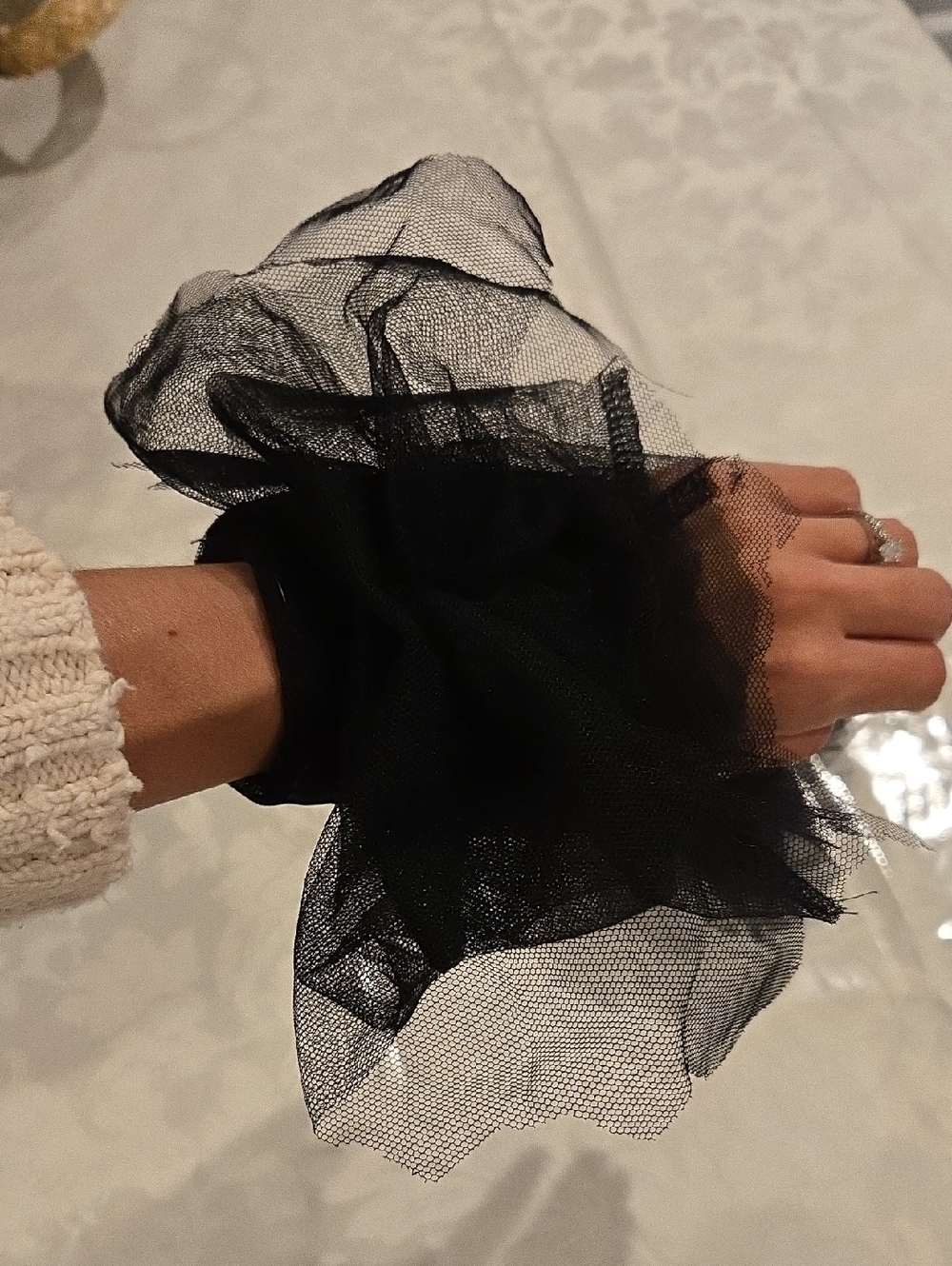 Black Tulle Wrist Cuffs Sleeve Extenders - Elegant Women’s Accessory